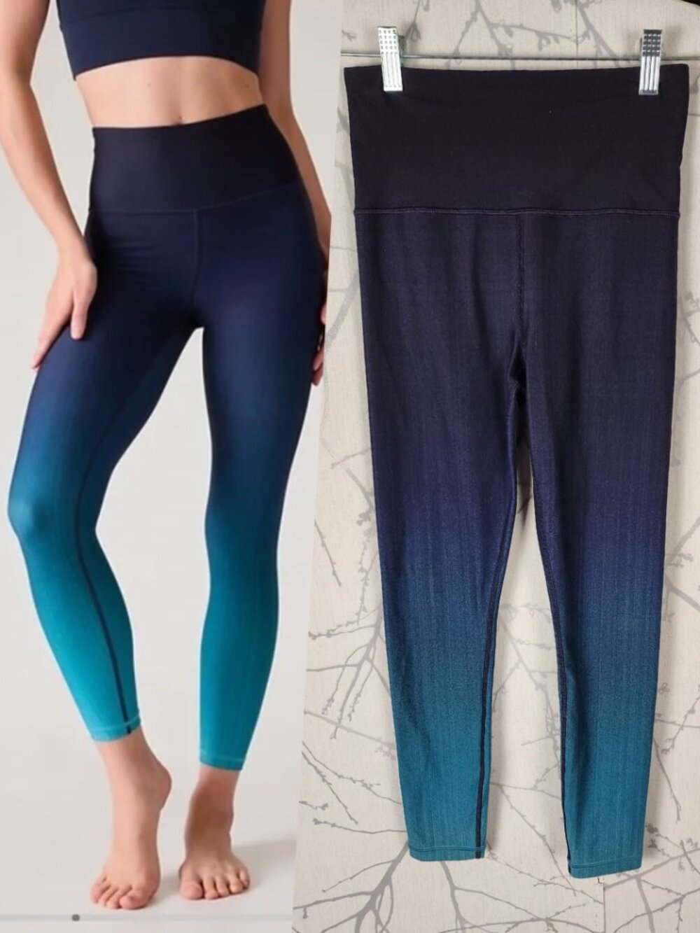 Athleta Blue Ombre Gradient High Rise Elation 7/8 Tights